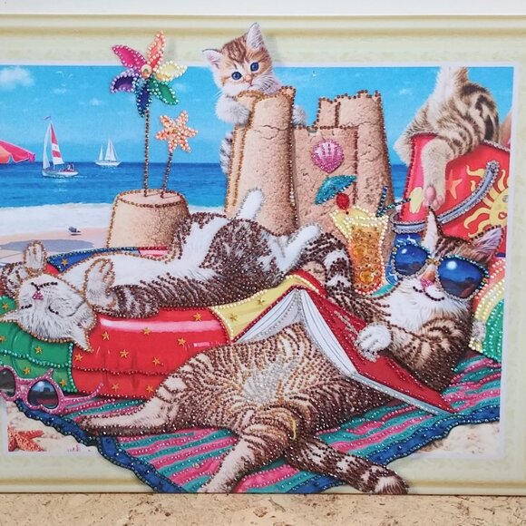Bejeweled Cats on a Beach Art - Picture 5 of 15